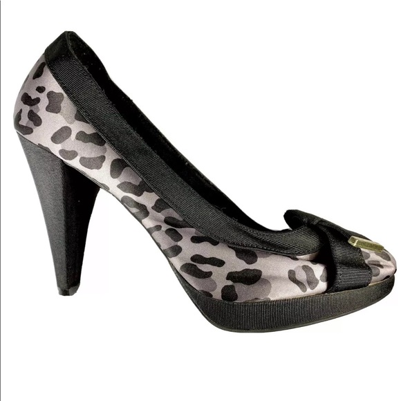 ☀️Cheetah Print Heels Gray Black 7.5 Pump Platform - Picture 1 of 8